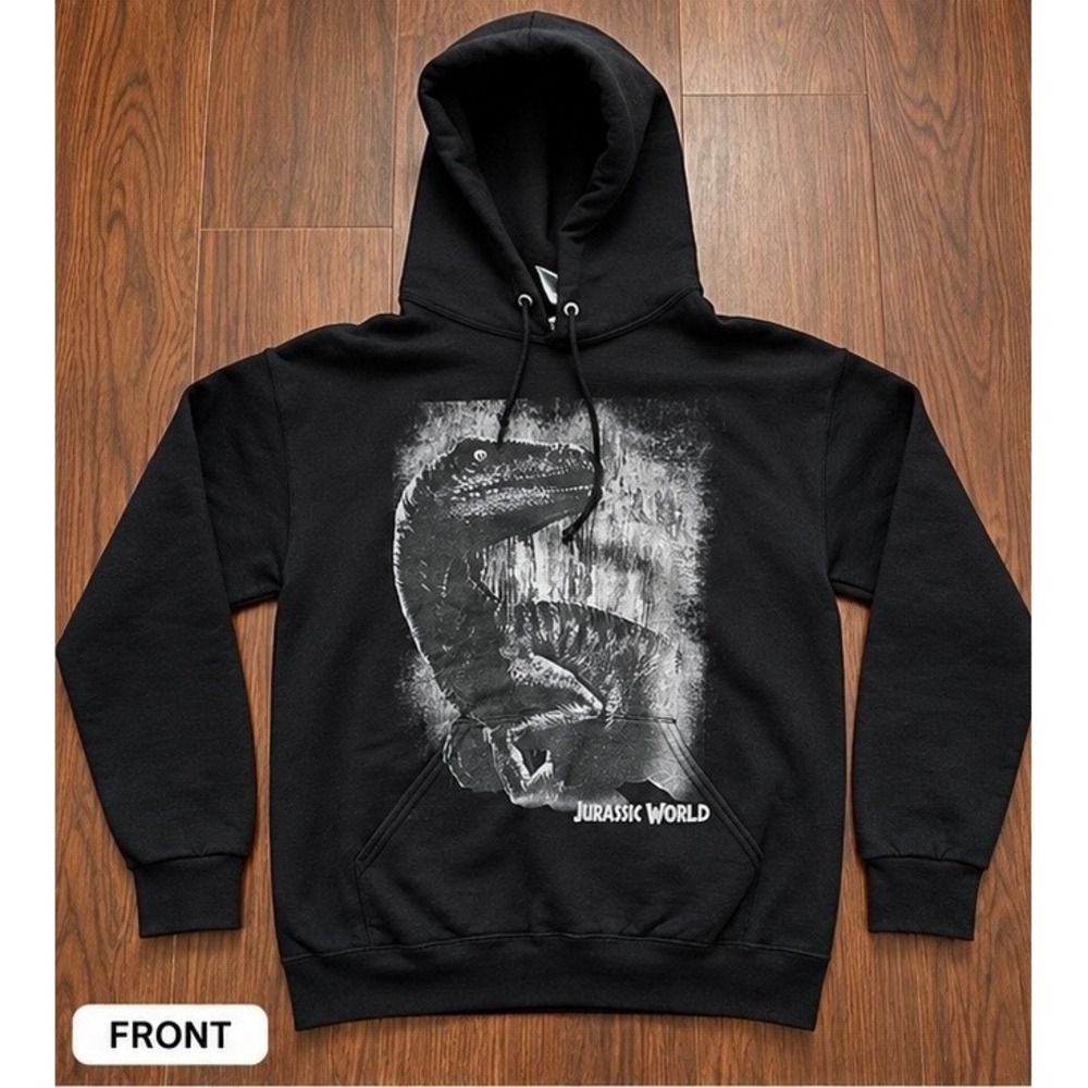Universal Studios Jurassic World Black Velociraptor Hoodie Mens Medium Pullover